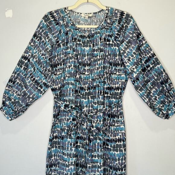 Tucker Silk Blend 3/4 Sleeve Button Down Belted Midi Dress Blue - Picture 3 of 12